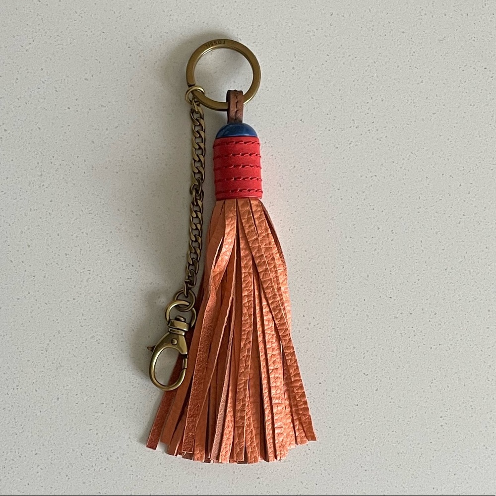 NWOT. Fossil Leather Multicolor Tassel Keyfob